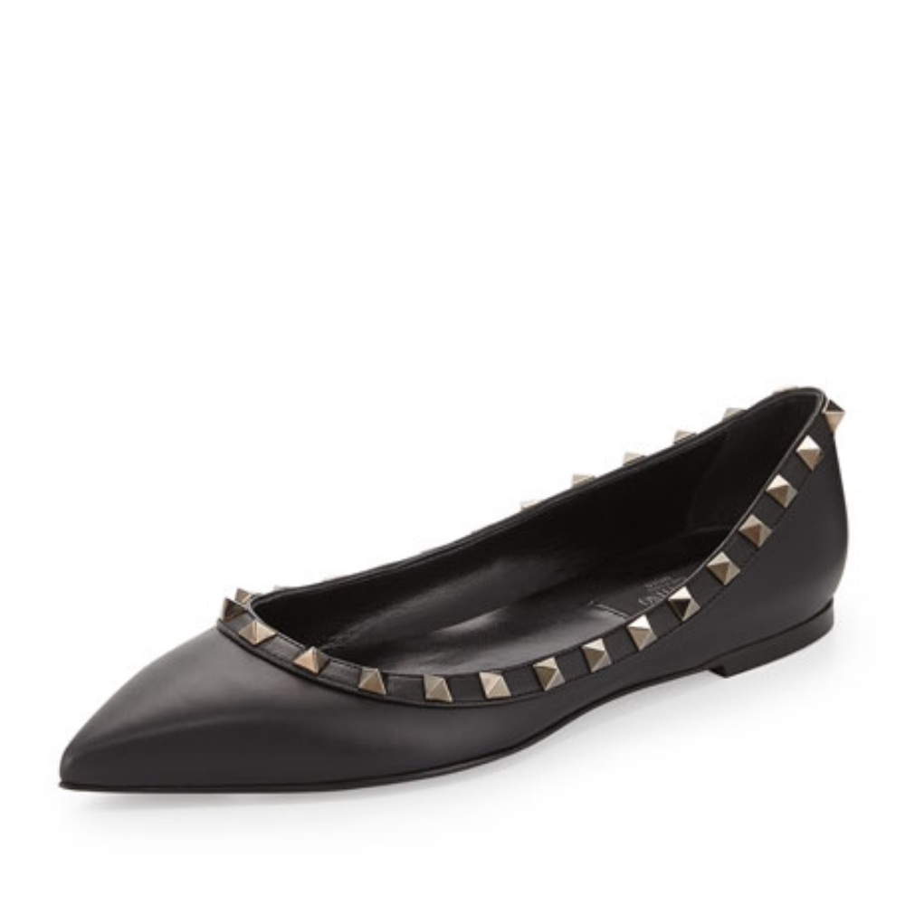 Valentino Noir Rockstud Leather Ballet Flat, Black